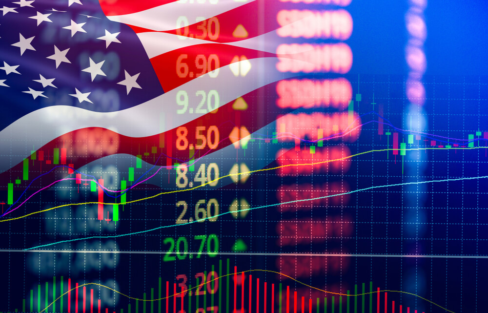 American: stock exchange chart and the American flag.