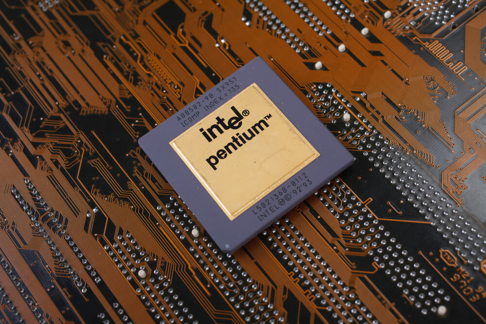 Intel: Intel Pentium processor on motherboard.