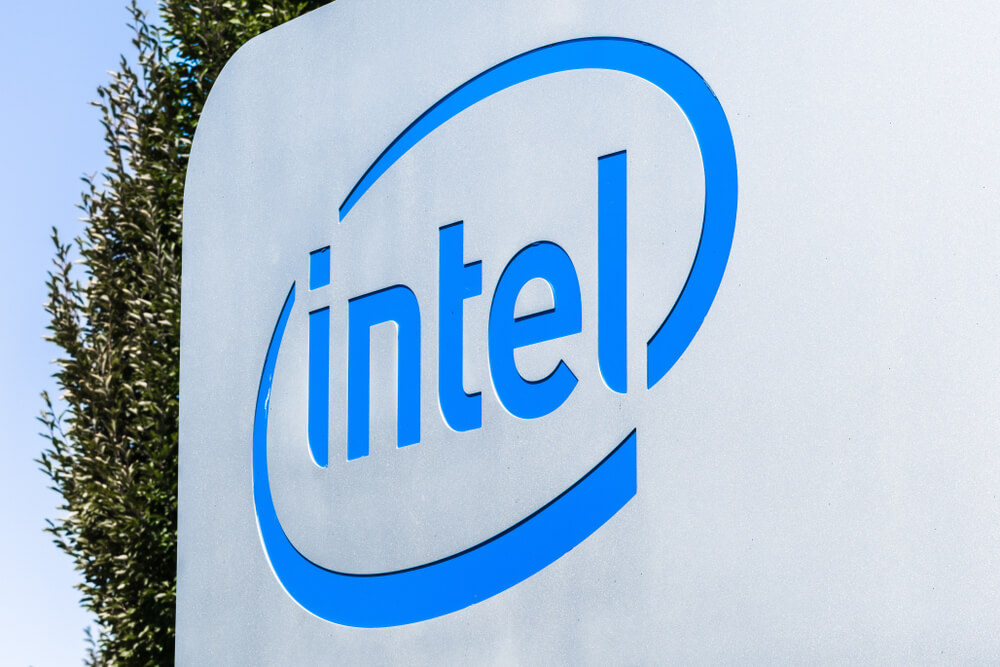 Intel: Close up of Intel logo.