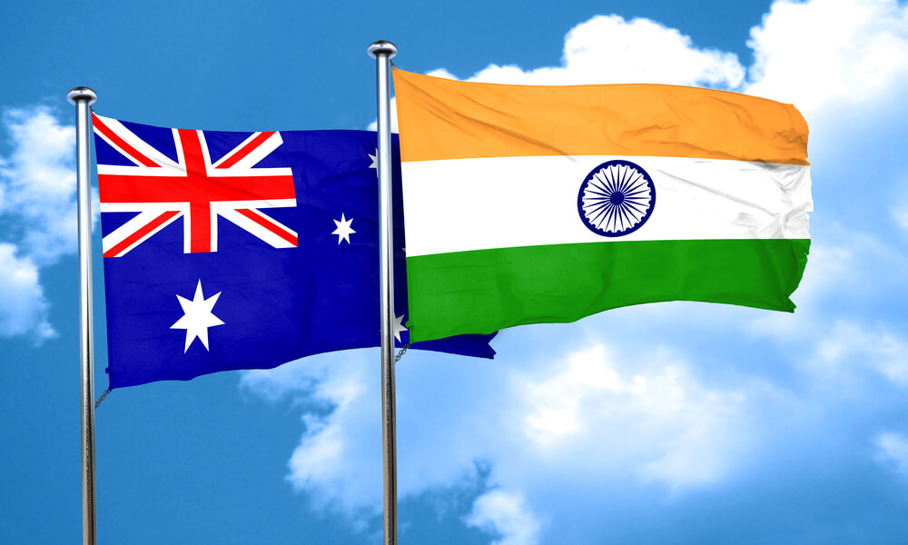 Pact: Australia flag with India flag.