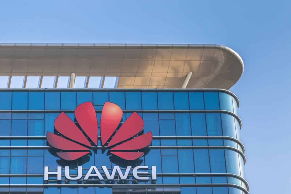 Huawei: Logo of Huawei on the main building.