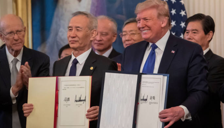 President Trump (Right) and Chinese Vice Premier Liu Hi (Left) after signing phase one of U.S-China trade deal