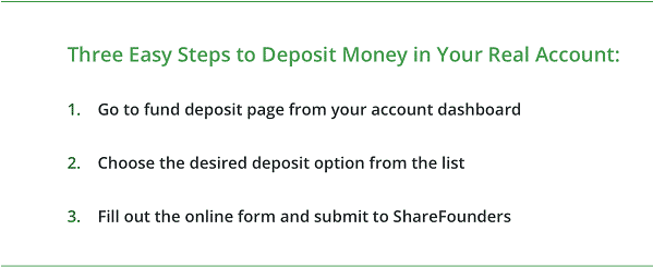 3 easy steps to deposit money ShareFounders