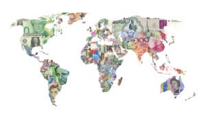 Mundo países moneda mapa financiar dinero billete