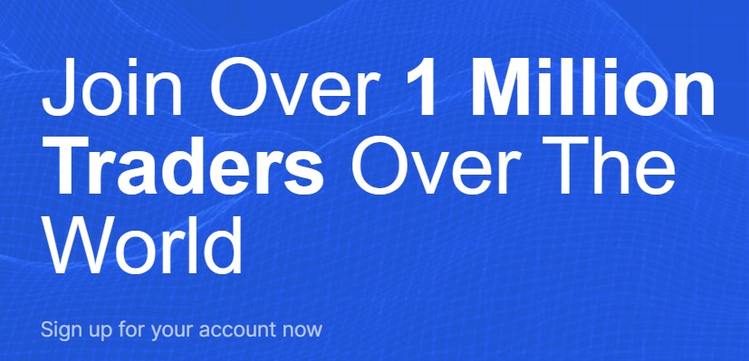 Promotional blue banner stating 'Join Over 1 Million Traders Over The World' with a call to action saying 'Sign up for your account now'