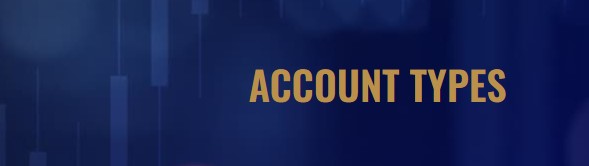Account specifications at flaregain.com. Banner with a blue abstract financial graph background displaying the text 'ACCOUNT TYPES' in bold, gold lettering.